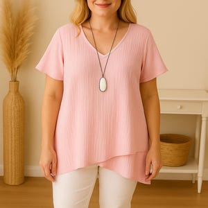 Patrón de costura de blusa superpuesta de talla grande: escote en V, dobladillo asimétrico (patrón PDF, 0XL-4XL) Formatos A0, A3, A4, tamaño carta, instrucciones en inglés incluidas.