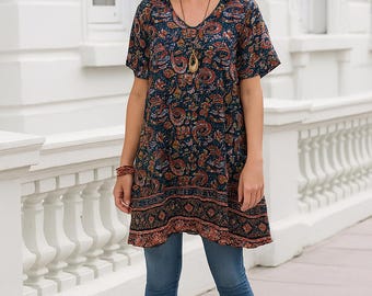 Tunique bohème, patron de couture PDF, S-4XL (format A4/A3/A0/Lettre), anglais et afrikaans