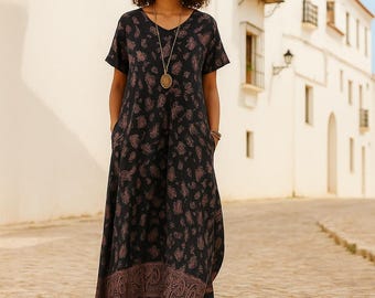 Kaftan Pleat-dress with pockets pdf sewing pattern, English and Afrikaans, Sizes S-5XL  Formats A0,A3,A4,Letter size