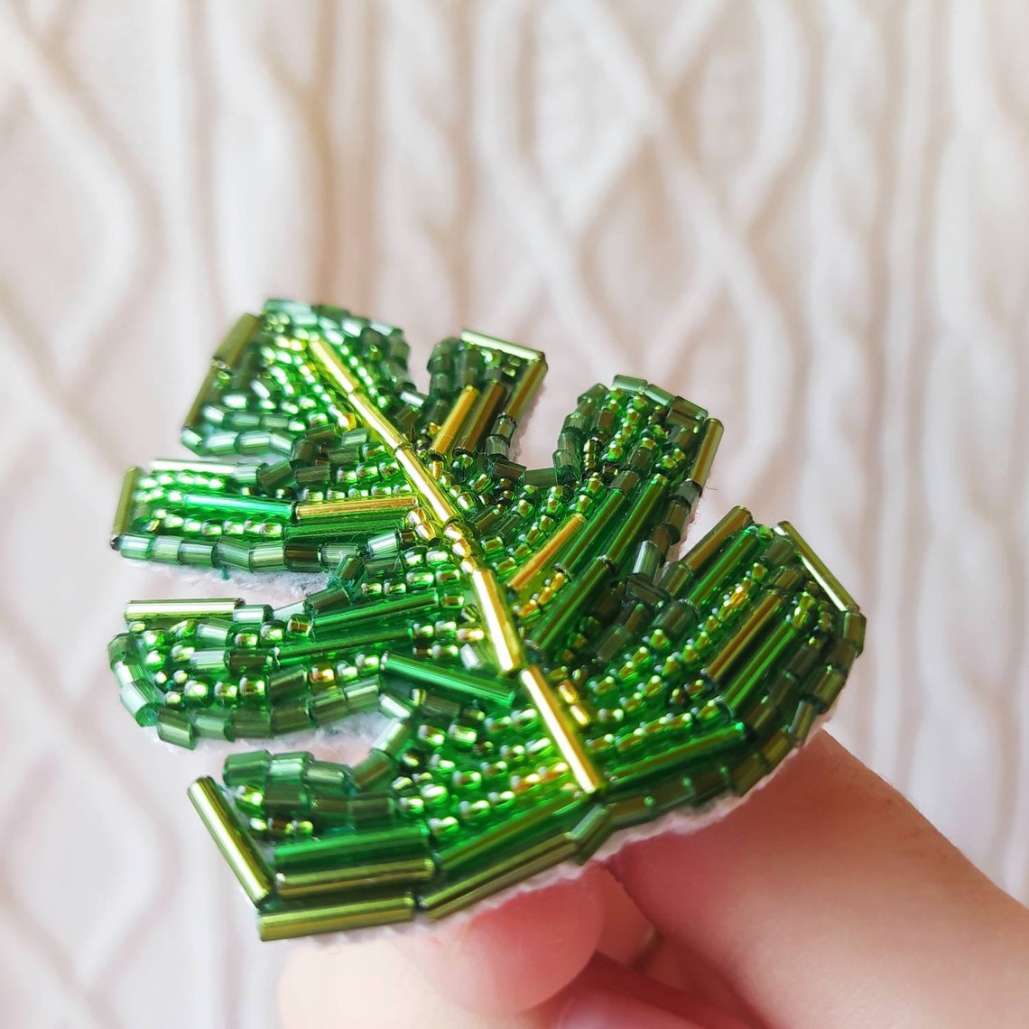 Monstera leaf bead embroidered brooch handmade bead Monstera Etsy