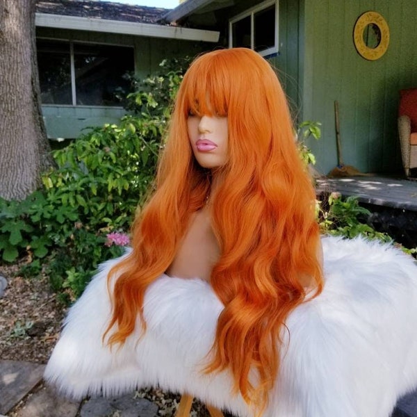 Serene Orange Wig With Bangs Design Collection