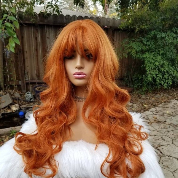 Breathtaking Orange Wig With Bangs Design Collection