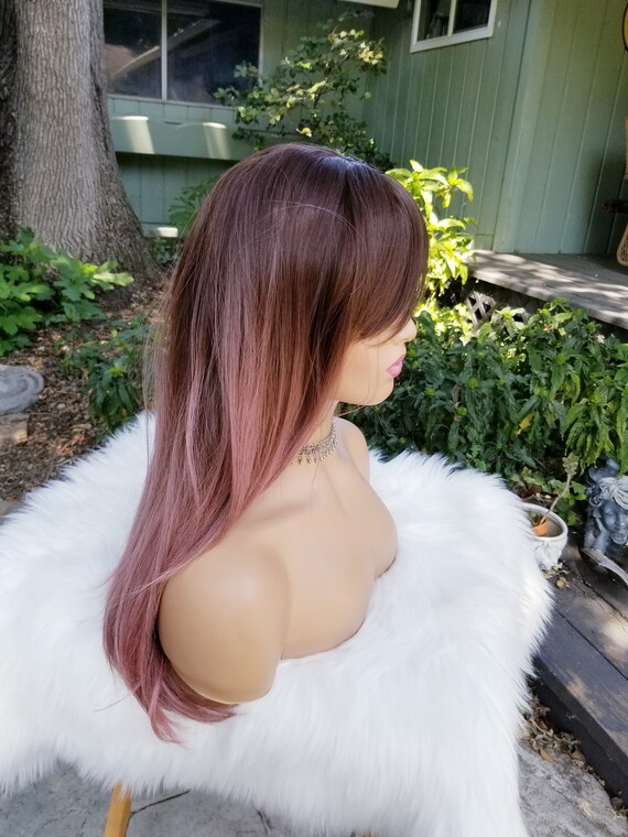 Brown to pink ombre straight cheap hair