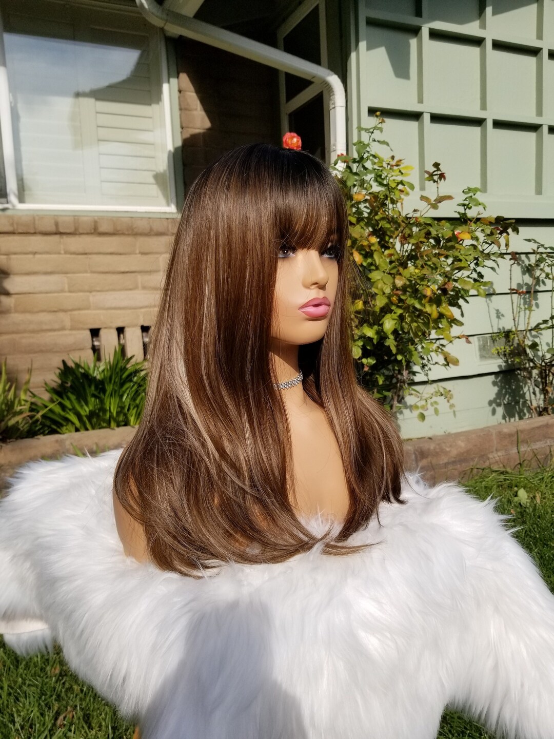 Brown Wig With Light Highlights, Super Realistic Wig, Dark Brown ...