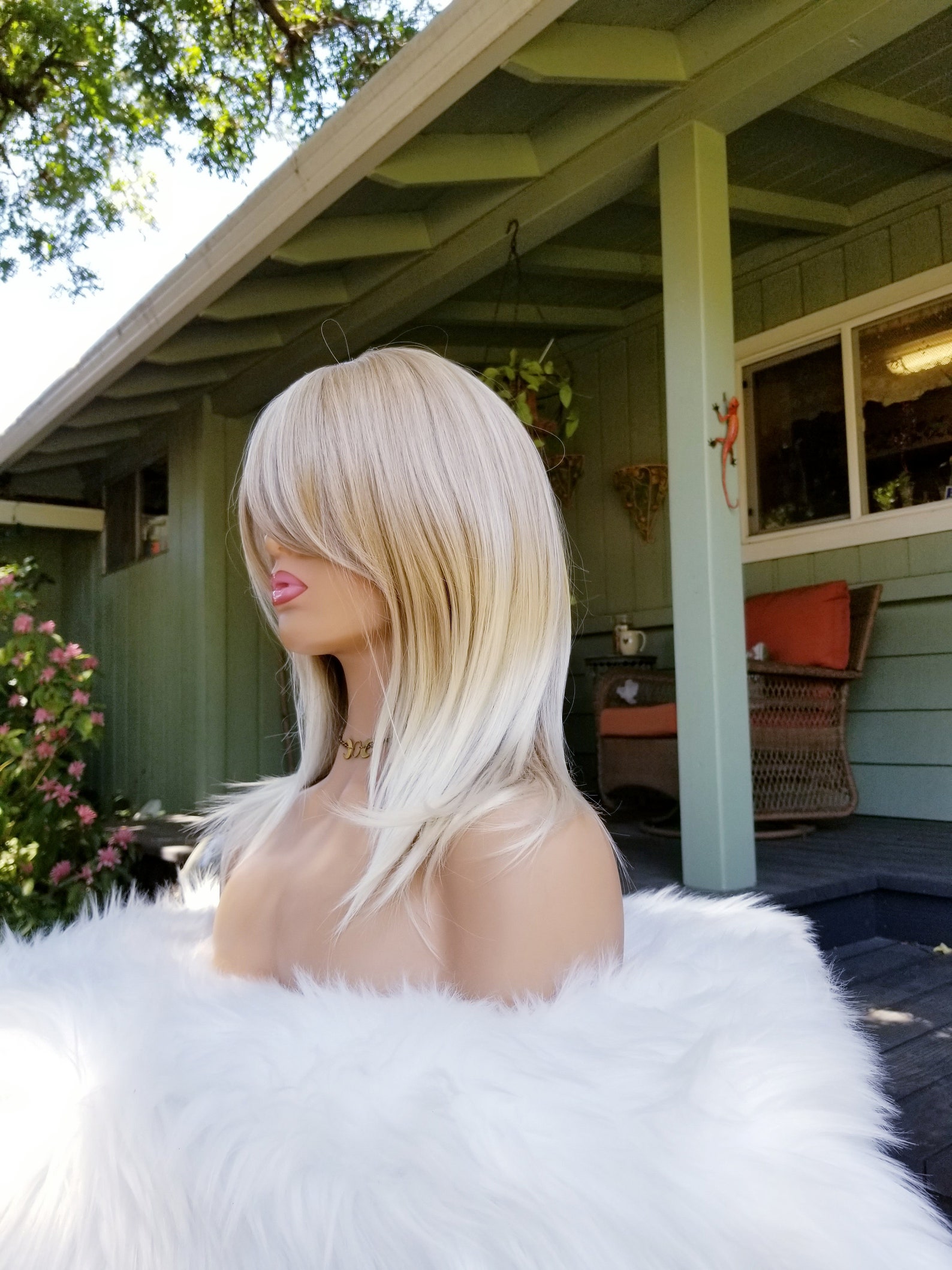 Blonde Wig With Silver Ends Synthetic With Bangs Heat - Etsy