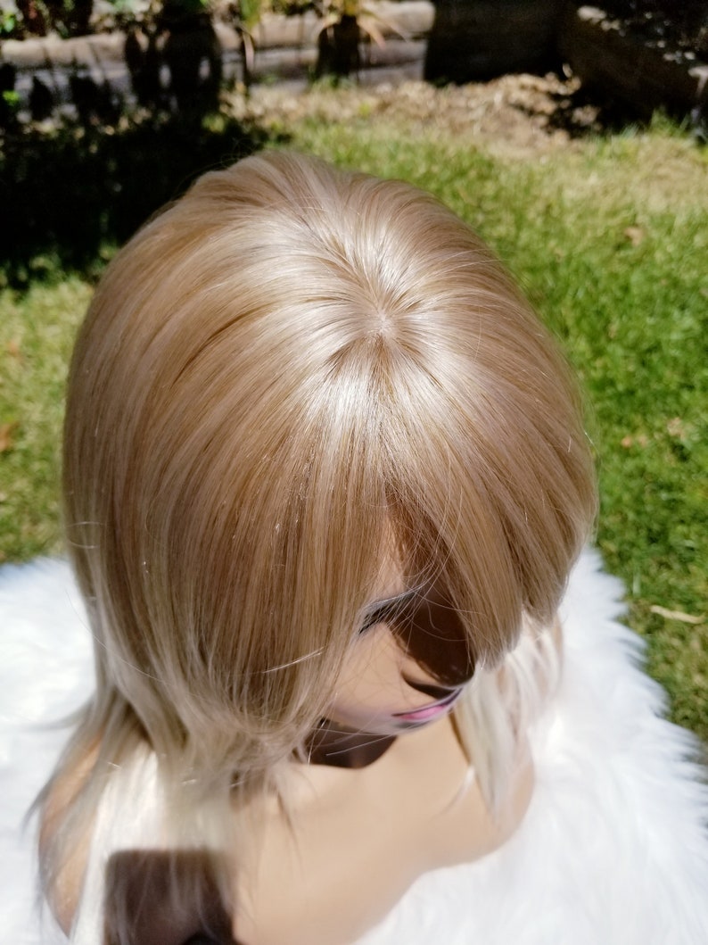 Blonde Wig With Silver Ends Synthetic With Bangs Heat - Etsy