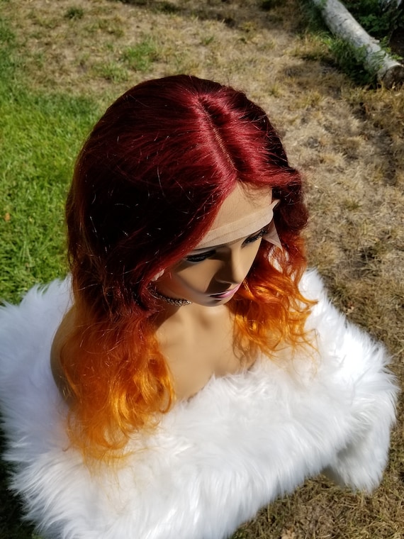 Red Lace Front Wig Long Wavy Natural Looking Cherry Red Free Part Wig  Synthetic Heat Resistant Fiber Cosplay Party Makeup Wigs for Women 24 Inch