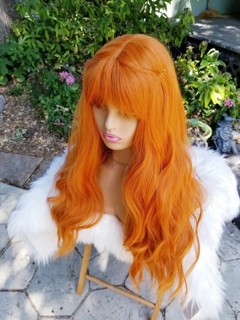 Ginger Orange Wig With Bangs Wavy Long Redhead Wig Copper Etsy