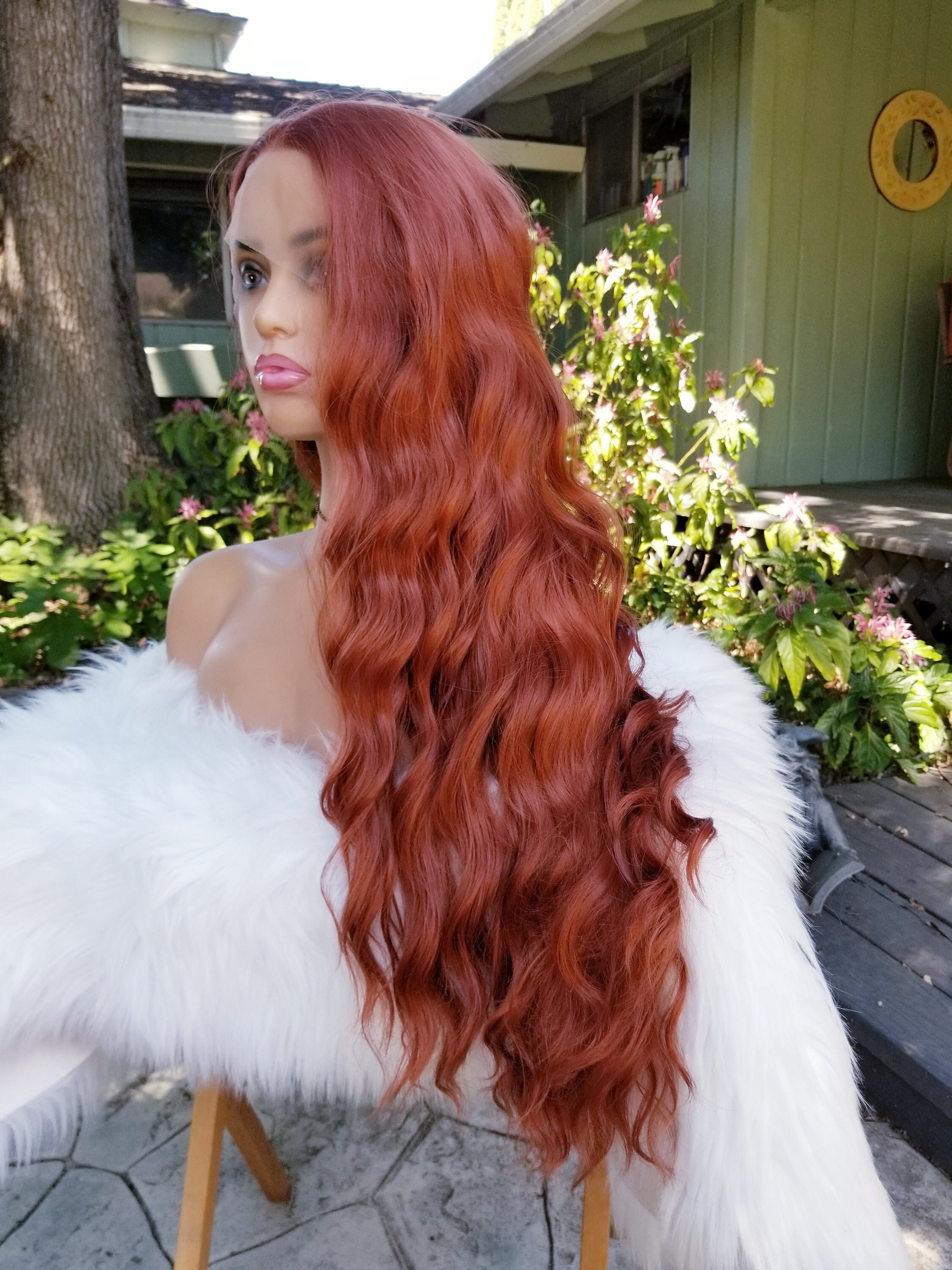 Red Lace Front Wig Long Wavy Natural Looking Cherry Red Free Part Wig  Synthetic Heat Resistant Fiber Cosplay Party Makeup Wigs for Women 24 Inch