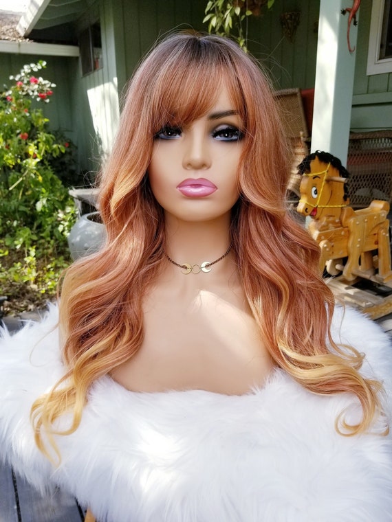 Natural Looking Pink Blonde Wig White Mannequin Head Long Hair
