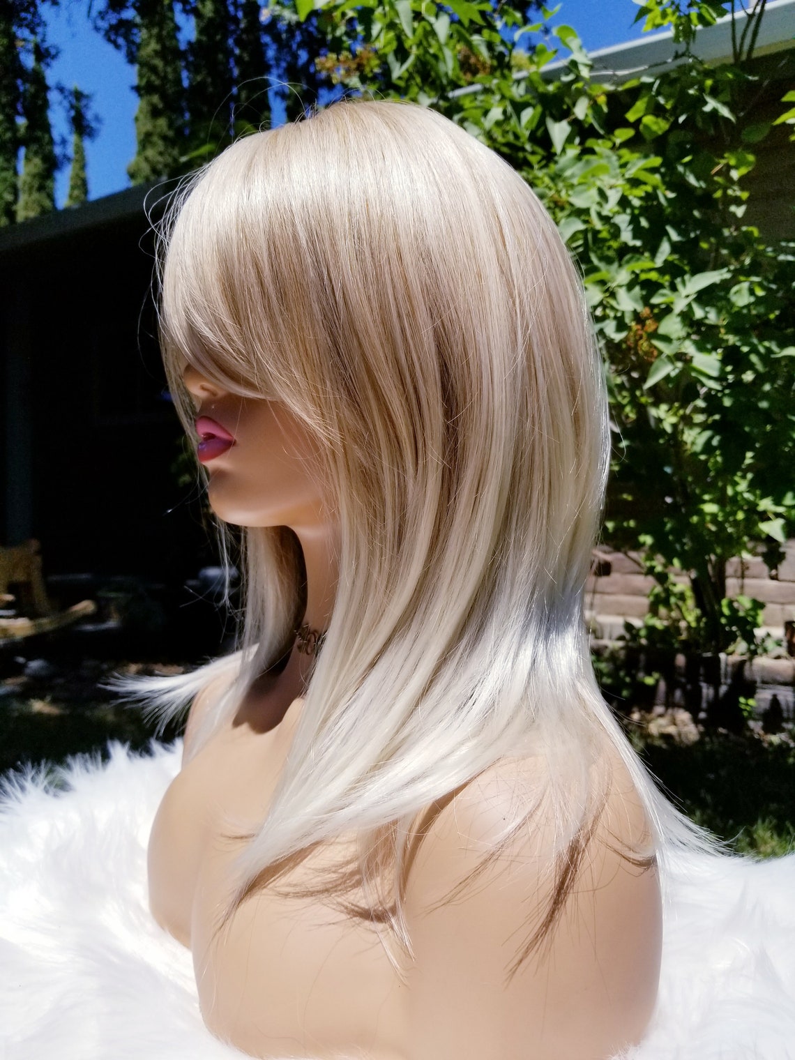 Blonde Wig With Silver Ends Synthetic With Bangs Heat - Etsy