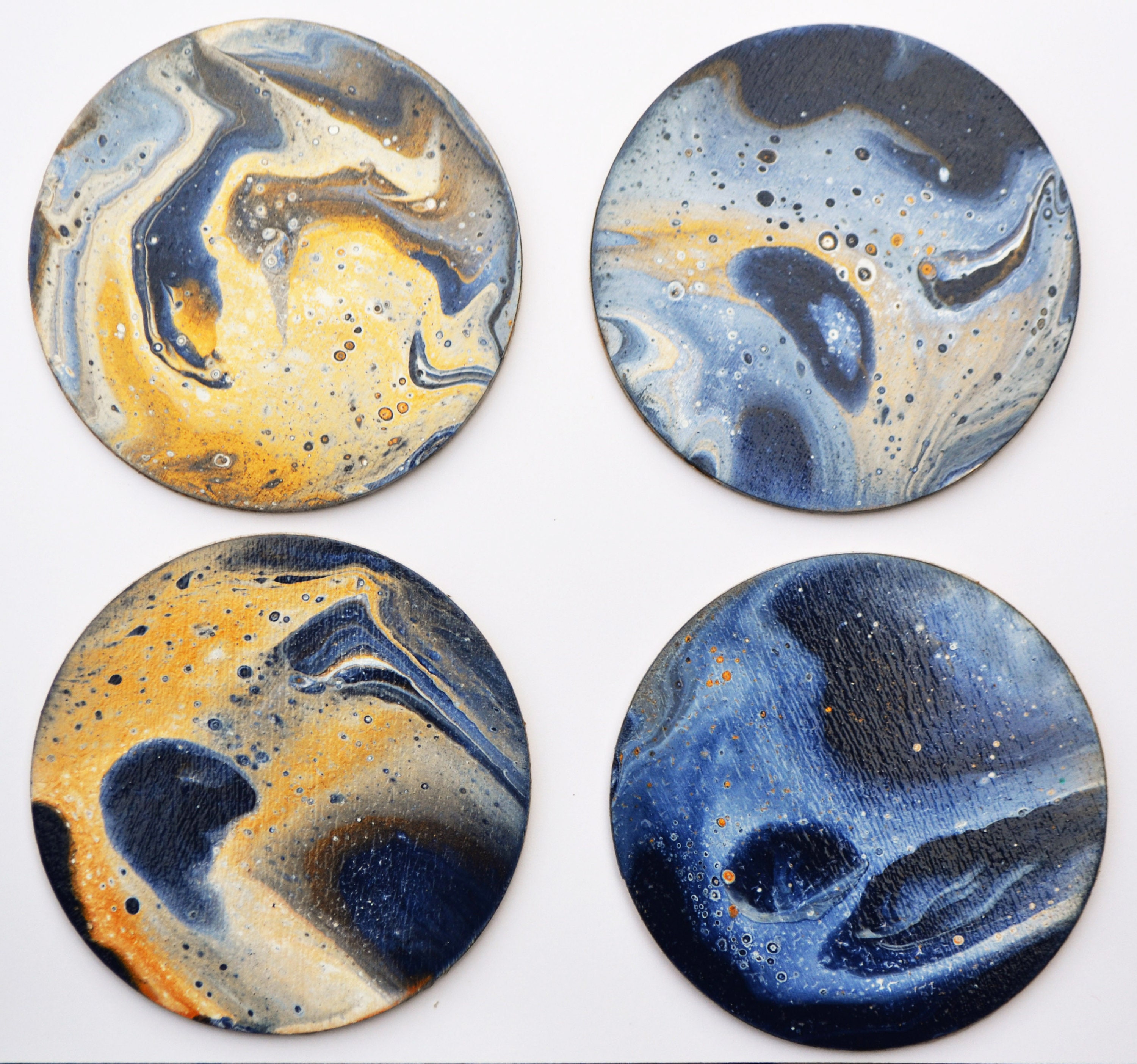 Acrylic Pour Coasters Wooden Coasters Coaster Set Etsy