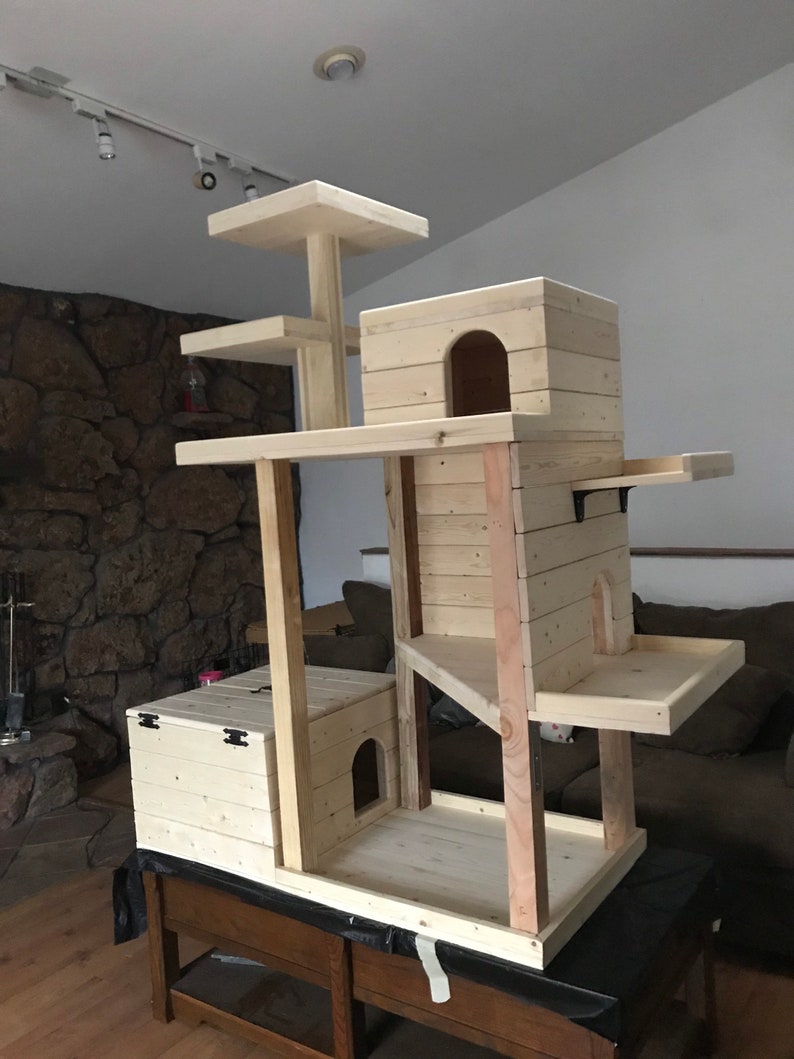 Multi Level Cat Tower with dog proof litter Box. Etsy
