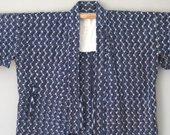 INDIGO IKAT Peasant Work Jacket / Vintage Japanese KASURI Textile #848