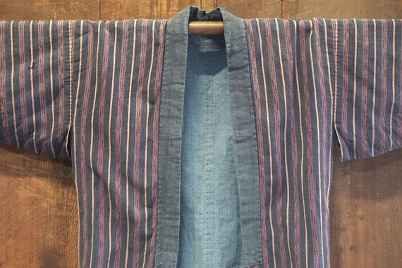 Nicely Worn in! Vintage Indigo Striped Work Jacke… - image 2