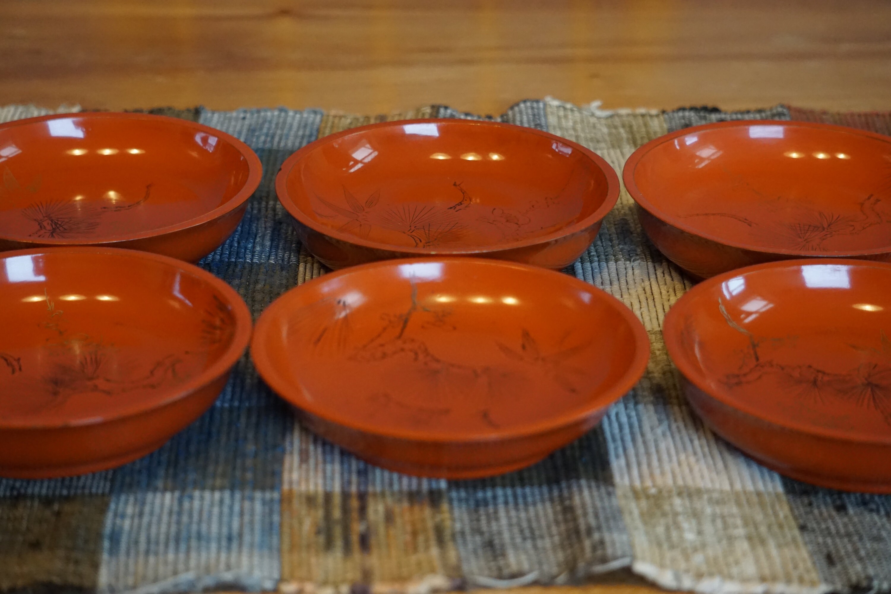 Set of 6 Japanese Lacquer Dishes Vintage Tableware 511 Etsy
