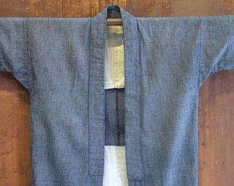 TAMANHO GRANDE! Quimono de trabalho índigo japonês vintage # 168