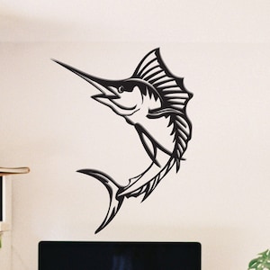Schwertfisch Metall Wand dekor, Metall Wandkunst, minimalistisches Design, Maritime Deko, Marlin Wandkunst, Marine Wandkunst, Seehaus Deko