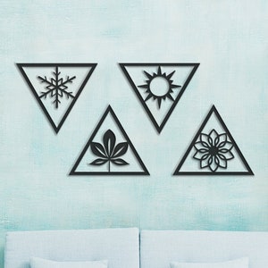 Vier Jahreszeiten Wanddeko, Metall Wandkunst, Metall Wanddeko, Metall Herbst Wanddeko, Metall Wandbehang, Einweihungsgeschenk, minimalistisches Design
