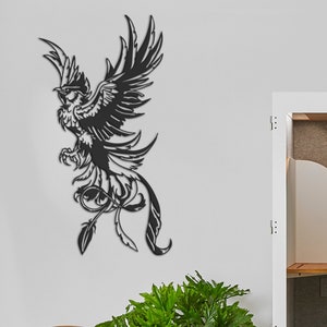 Phoenix Wall Decor, Metalen Kunst aan de muur, Metalen Wand Decor, Metalen Muur teken, Metalen Muur Opknoping, Housewarming Gift, Minimalistisch Design, Phoenix muur decor