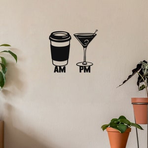 Am Pm Metal Wall Art, Martini e Coffee Metal Wall Decor, Regali per il barista, I migliori regali per l&#39;amante del Martini, Modern Dining Room Wall Decor