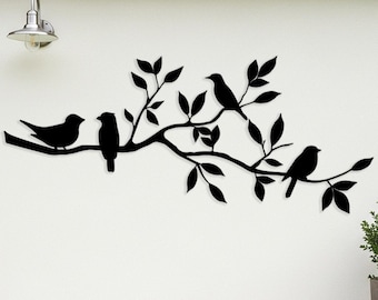 Bird On Branch Metal Wall Decor, Metal Birds Wall Art, Boho Wall Art, Tree Branch Metal Wall Art, Gifts For Bird Lovers, Patio Wall Art