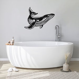 Silhouette Whale Metal Wall Decor, Large Ocean Bathroom Decor, Decorative Whale Decor, Best Gifts For Ocean Lovers, Nautical Wall Art