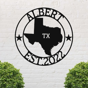 Cartello in metallo personalizzato Texas, cartello dello stato del Texas, cartello di benvenuto Texas, cartello con nome in metallo, decorazioni Texas, cartello con nome personalizzato, cartello Texas, cartello di arrivederci