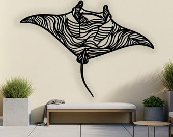 Manta Ray Metal Wall Art, Beach House Wall Decor, Coastal Home Metal Wall Art, Oversized Stingray Wall Decor, Gift for Ocean Lovers