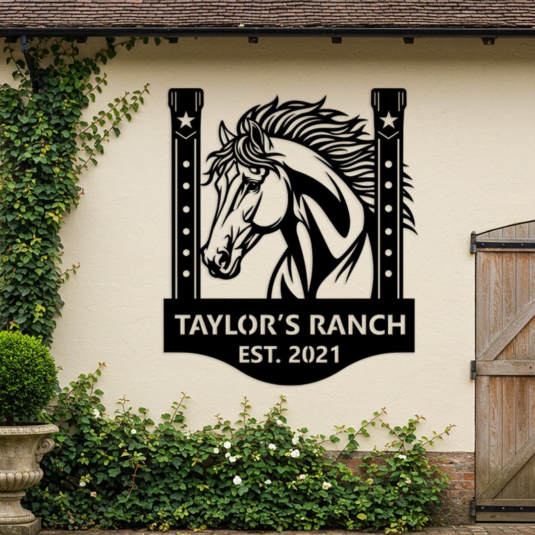 Custom Horse Ranch Metal Sign, Personalized Ranch Name Wall Sign, Horse ...