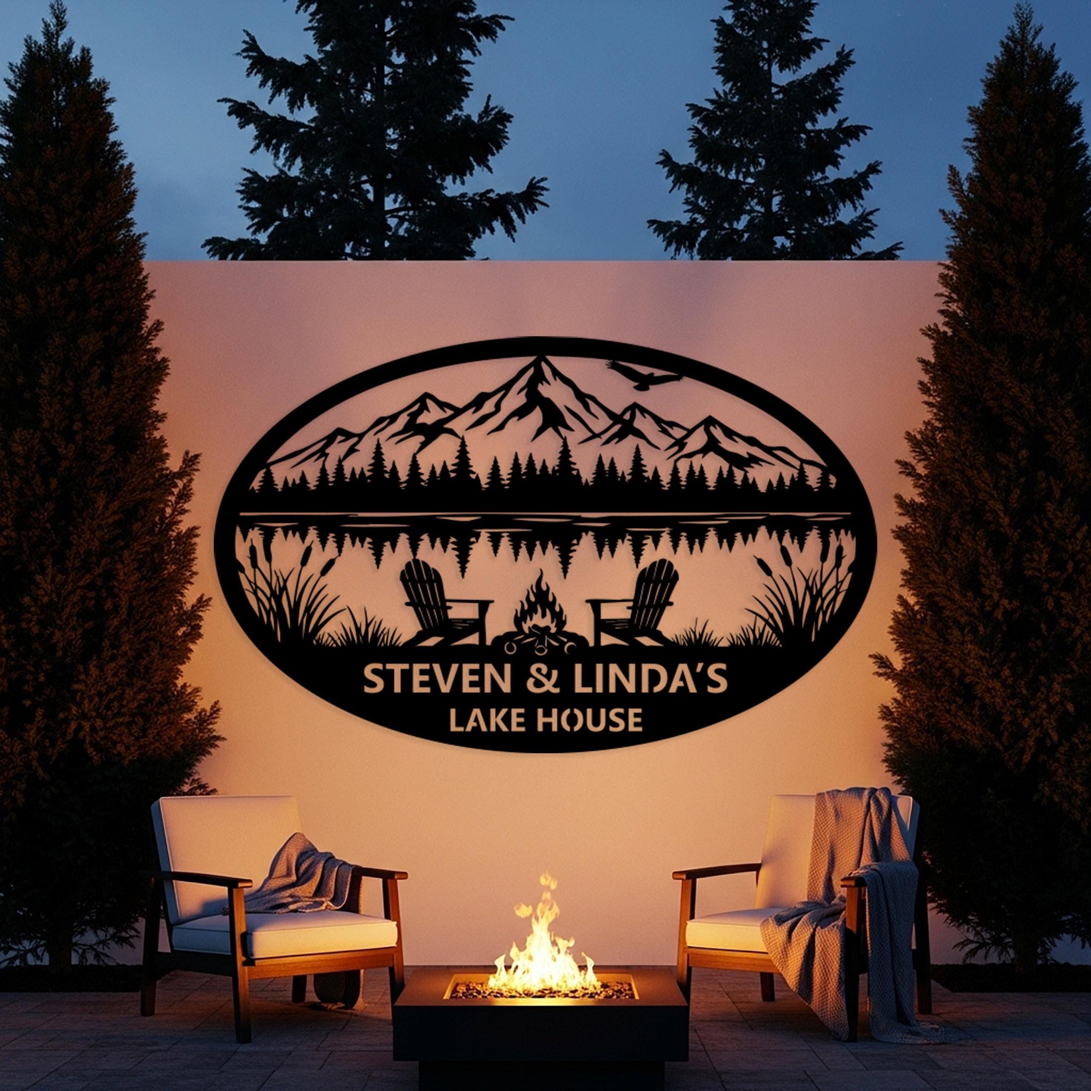 Custom Lake House Metal Sign, Personalized Mountain Cabin Wall Art ...