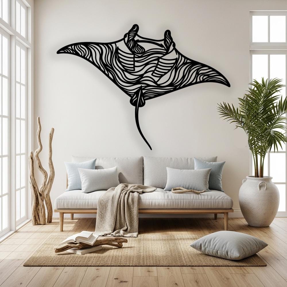 Manta Ray Metal Wall Art, Beach House Wall Decor, Coastal Home Metal ...