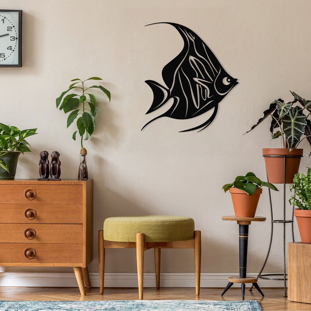 Discus Fish Metal Wall Art, Fish Bathroom Wall Art, Mediterranean Decor