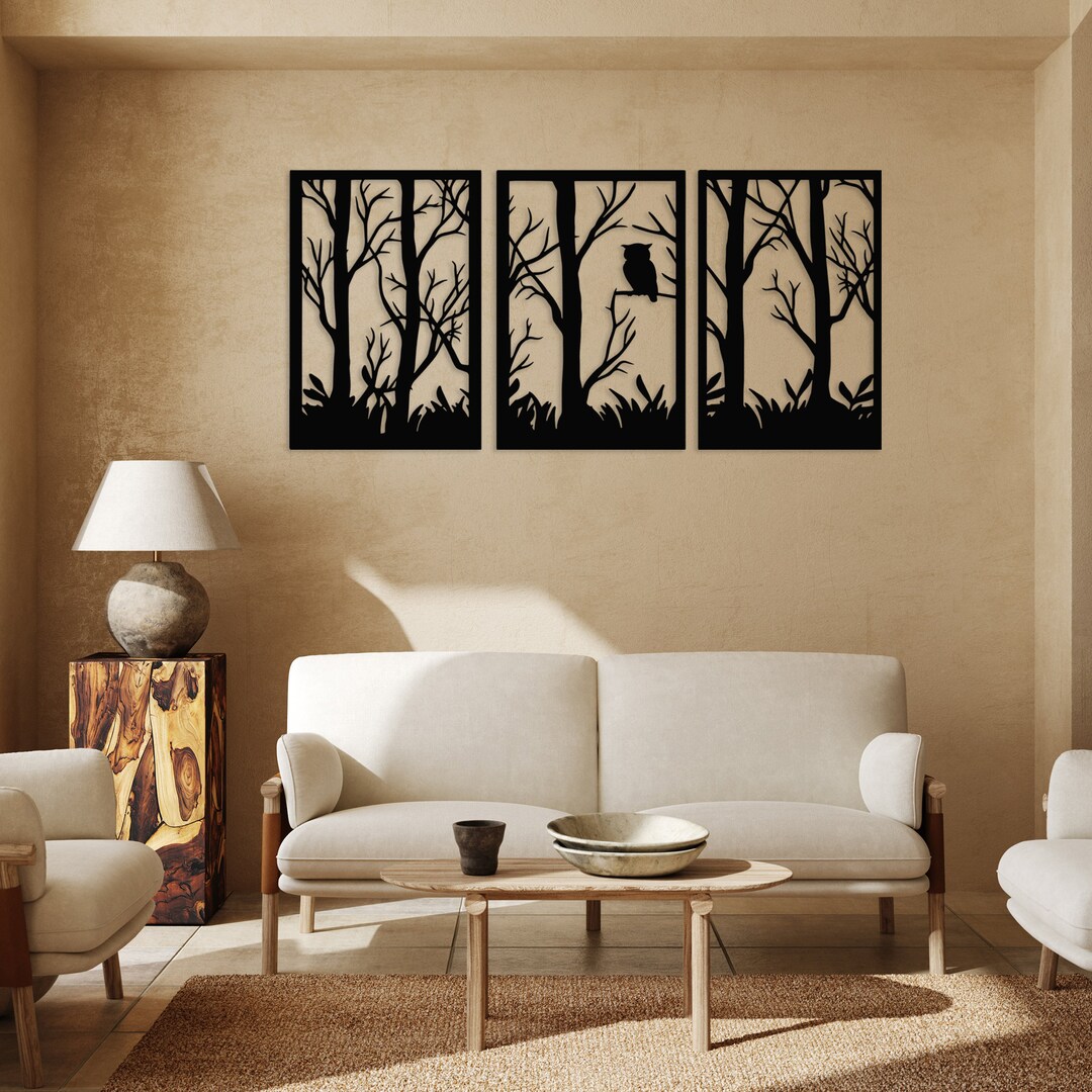 Night Owl and Jungle Metal Wall Decor, Tree Panel Metal Wall Art, Owl