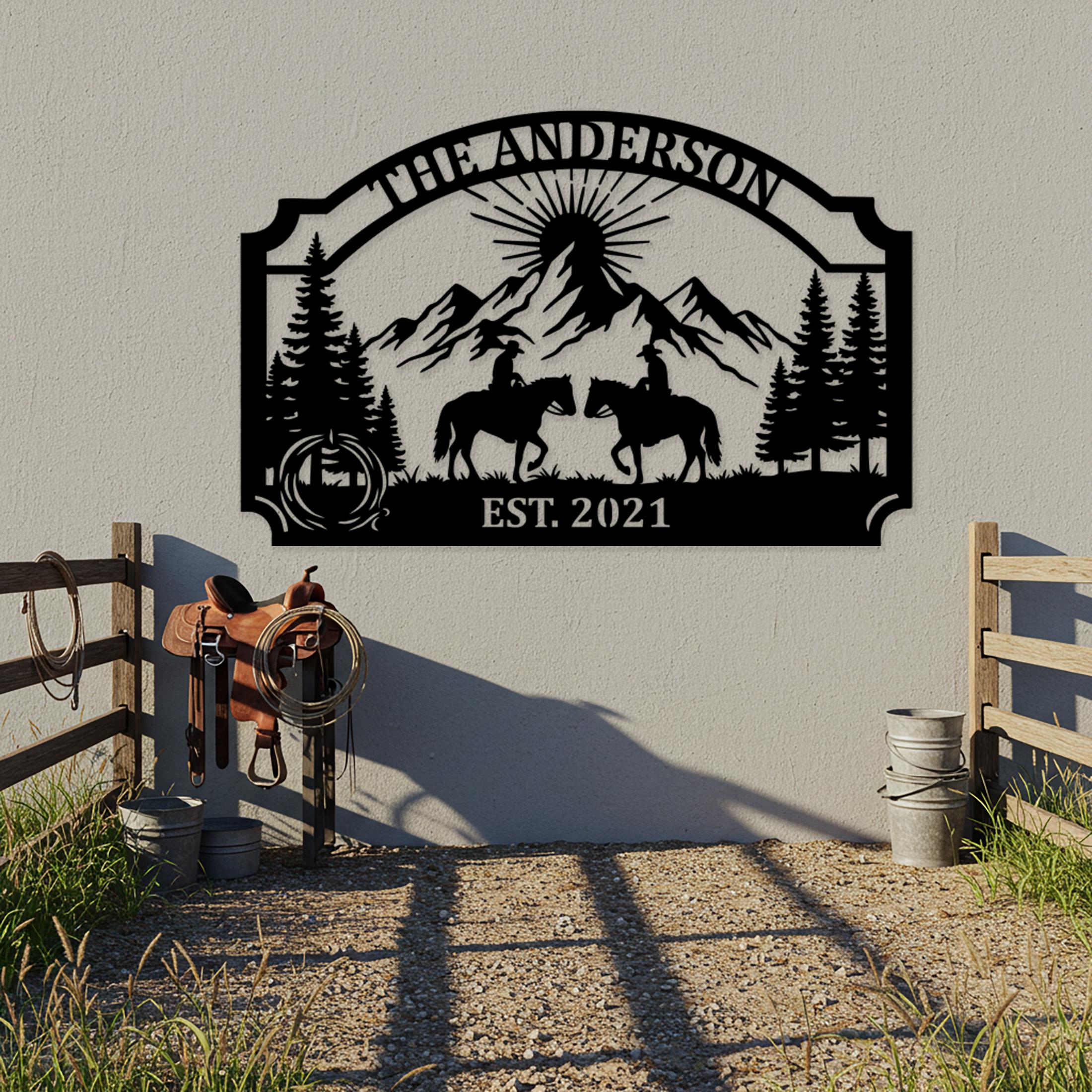 Custom Horse Ranch Metal Sign, Personalized Equestrian Wall Art ...