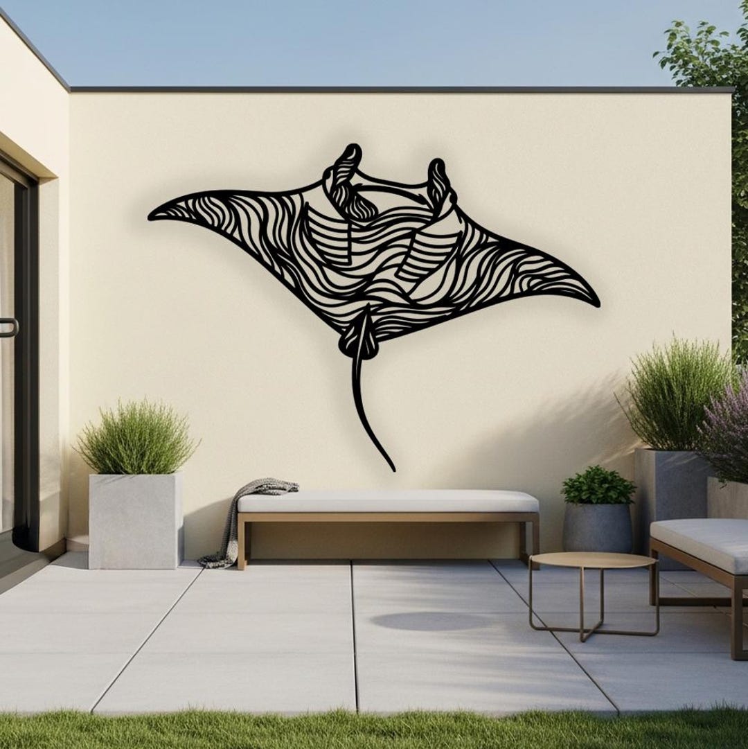 Manta Ray Metal Wall Art, Beach House Wall Decor, Coastal Home Metal ...