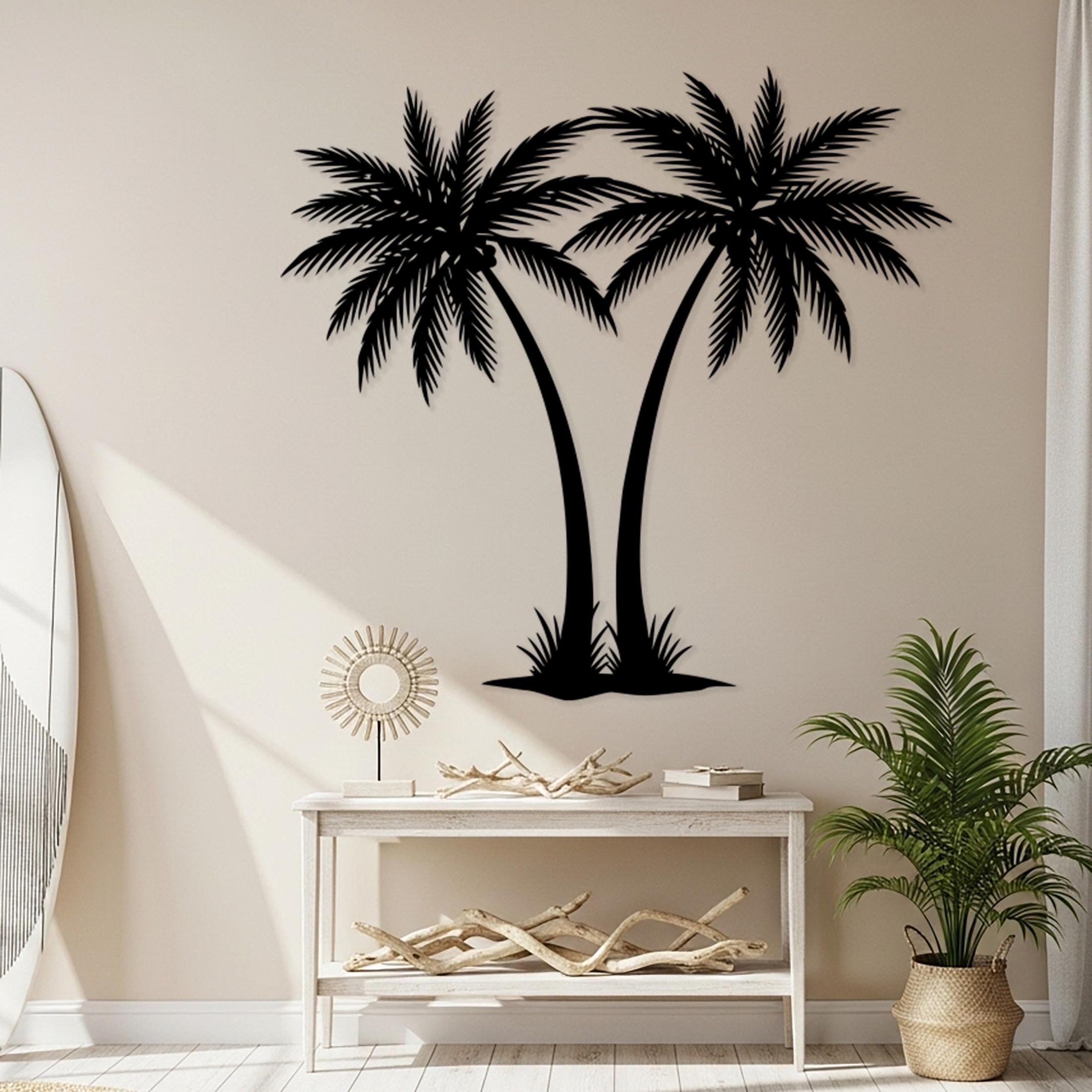 Tropical Palm Tree Metal Wall Art, Oversized Palm Tree Wall Decor