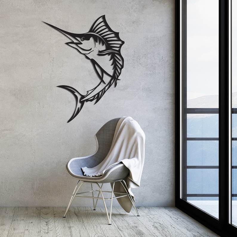 Swordfish Metal Wall Decor Metal Wall Art Minimalist Design Etsy