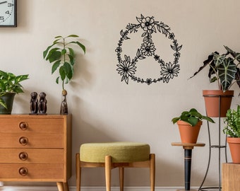 Metal Peace Sign, Floral Peace Sign, Large Floral Wall Art, Peace Symbol Metal Wall Decor, Peace Metal Wall Art, Metal Flower Wall Decor