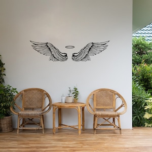 Angel Wings With Halo Metal Wall Decor, Metal Angel Wings Wall Decor, Master Bedroom Wall Art, Extra Large Angel Wings Wall Decor
