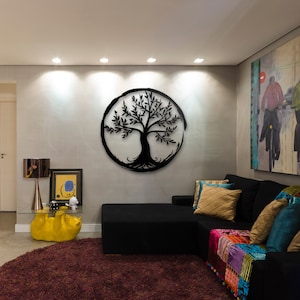 Decorazione da parete Cerchio dell’Illuminazione, cerchio di Enso e Albero della vita bonsai, decorazione da parete per esterni in metallo, decorazione per portico anteriore, regalo di inaugurazione della casa in giardino