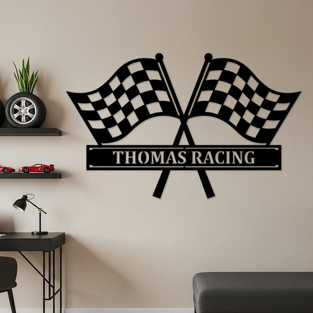Room Racing Flags Personalized Racing Flag Wall Art, Custom Racing Wall Decor, Checkered ...