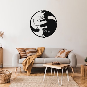 Yin Yang Metal Wall Decor, Cat Metal Wall Art, Gifts For Cat Lovers, Black And White Bathroom Decor, Bedroom Wall Decor, Yoga Room Decor