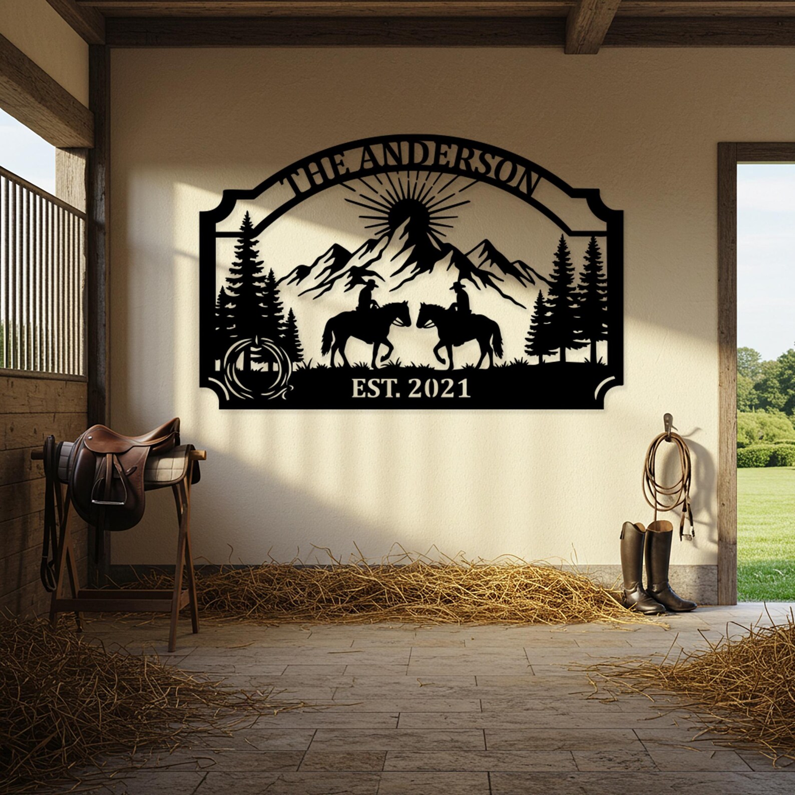 Custom Horse Ranch Metal Sign, Personalized Equestrian Wall Art ...