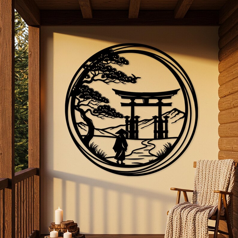 Samurai Path Design Torii Gate Metal Wall Art, Japanese Landscape Decor, Samurai Path Sign ...