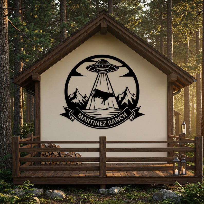 UFO Cow Abduction Metal Sign, Custom Flying Saucer Wall Art, Sci Fi ...
