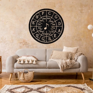 Un cartello metallico di teoria musicale, arte da parete del cerchio metallico delle quinte, arredamento per l'aula di musica, arredamento da parete per gli amanti della musica, arredamento unico in metallo per la sala della musica