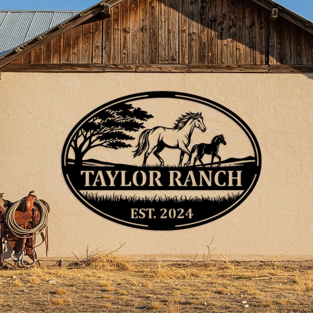 Personalized Ranch Metal Wall Sign, Custom Horse Ranch Wall Decor ...