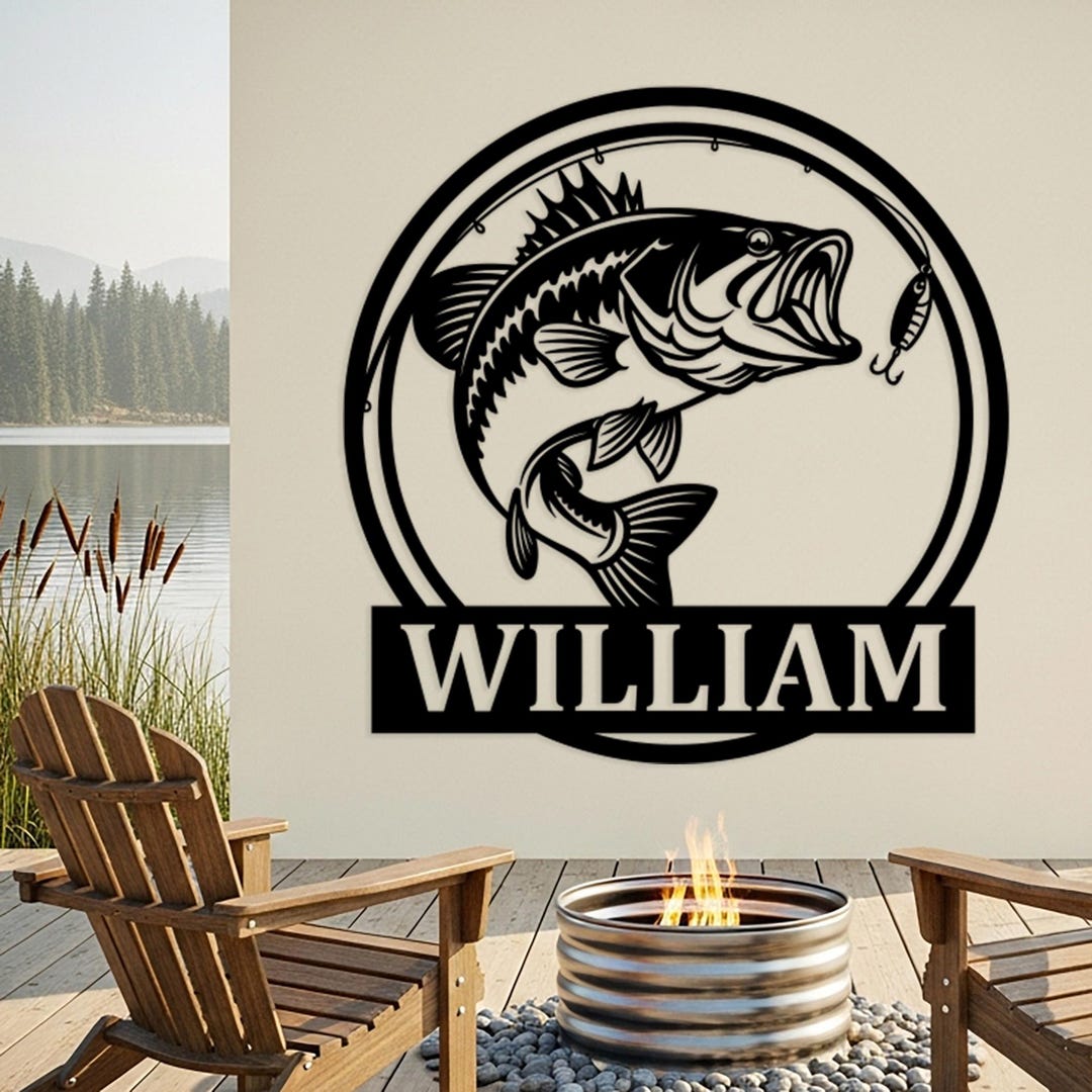 Custom Bass Name Sign, Fishing Wall Art, Angler Metal Decor, Large Fish ...
