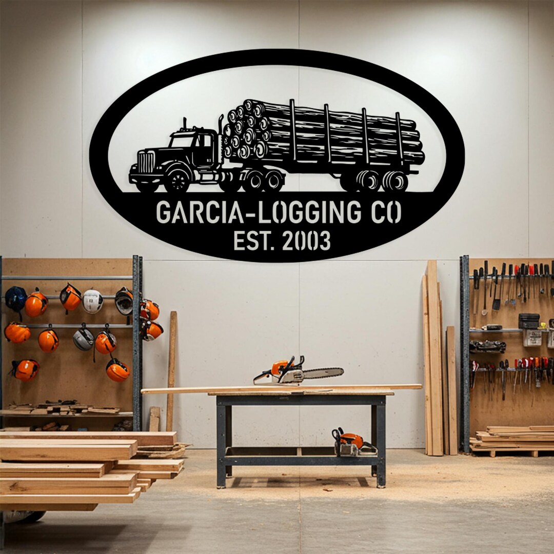 Custom Logging Truck Metal Wall Art, Personalized Lumber Company Sign ...